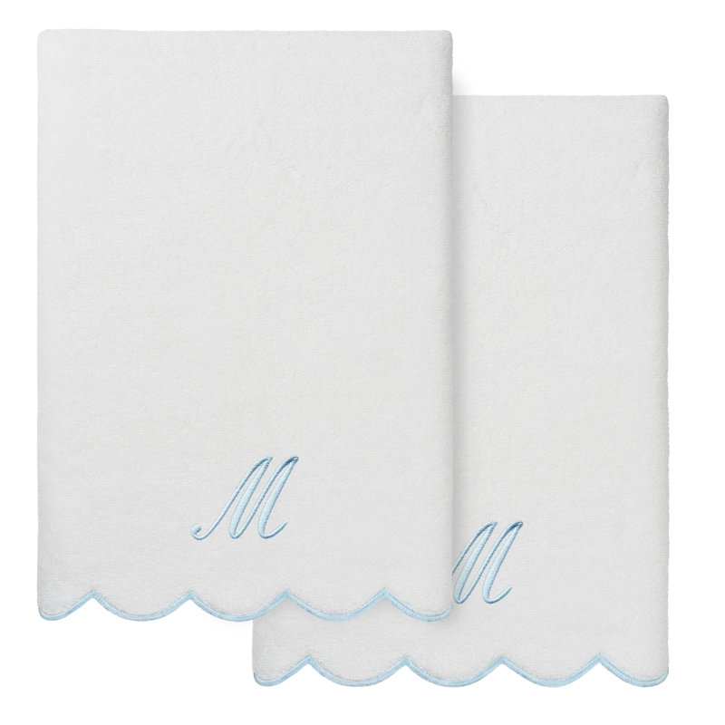 Ensemble de serviettes de bain personnalisées 100% coton turque 2 pièces Linum Home Textiles ADORNIA, M, Blanc / Bleu