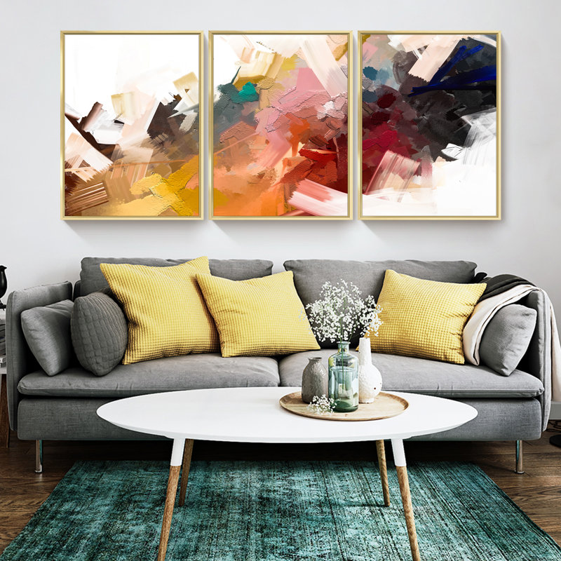 Abstrait, art mural encadré - ensemble de 3 reproductions encadrées en aluminium sur toile, décoration murale pour le salon, la chambre à coucher, la salle de bain