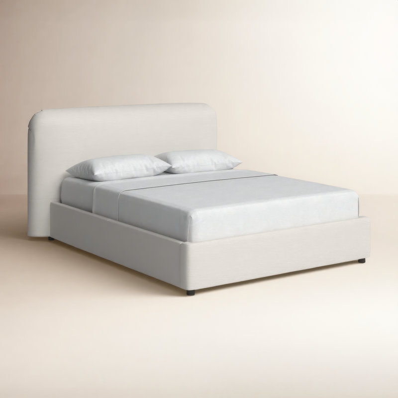 Crosby Upholstered Low Profile Platform Bed, Queen, Beige Basketweave