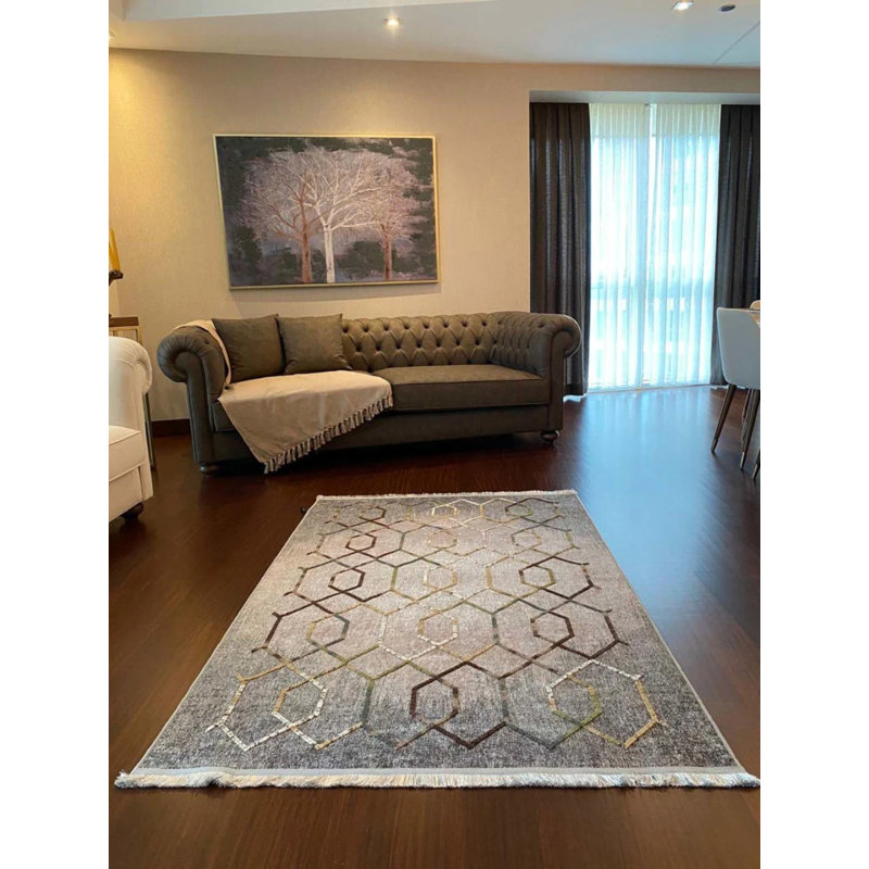 Coton imprimé marocain gris Kalkedon Tapis chenille antidérapant, Tapis de couloir 4 pi x 16 pi 5 po