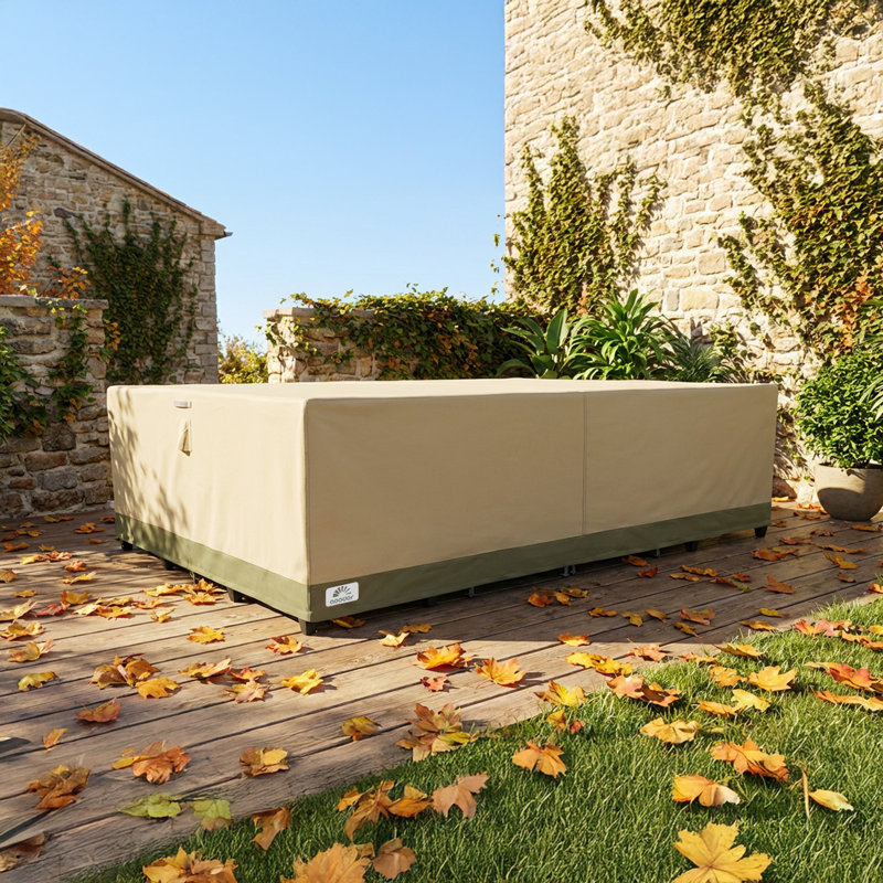  Housse de mobilier d'extérieur robuste, Beige / vert - l 112 po x P 84 po x H 32 po