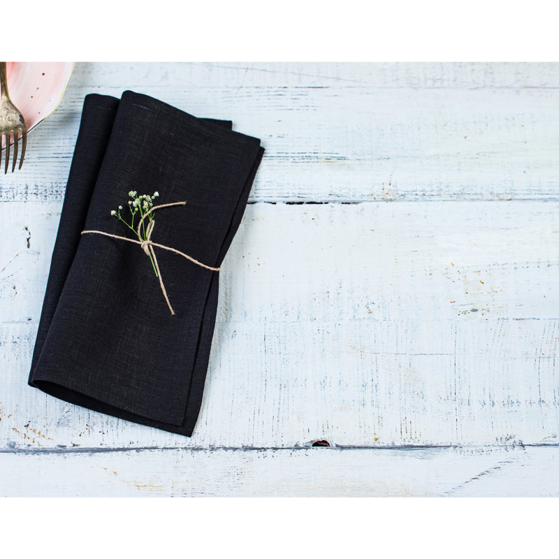 100% Pure Linen Cocktail Napkins - Athena, 9" x 9", Black