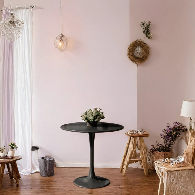Modern Round Dining Table, Black, 29"H x 23.6"L x 23.6"W
