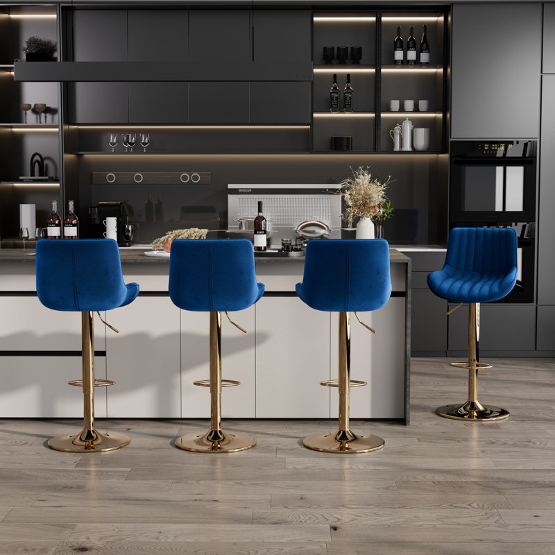 Bar Stools Set, Modern Swivel Counter Height Adjustable Barstools with Back, Upholstered Velvet Bar Chair with Footrest, Modern Armless Kitchen Island Stool for Kitchen Island, Pub, Cafe