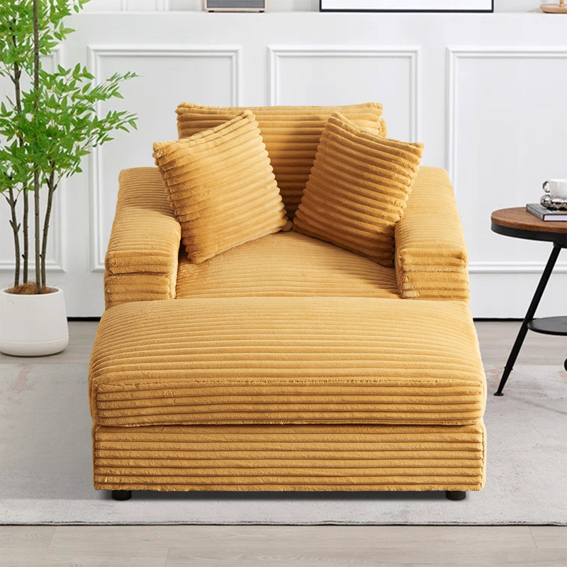 Chaise longue rembourrée Rodson, Velours côtelé jaune
