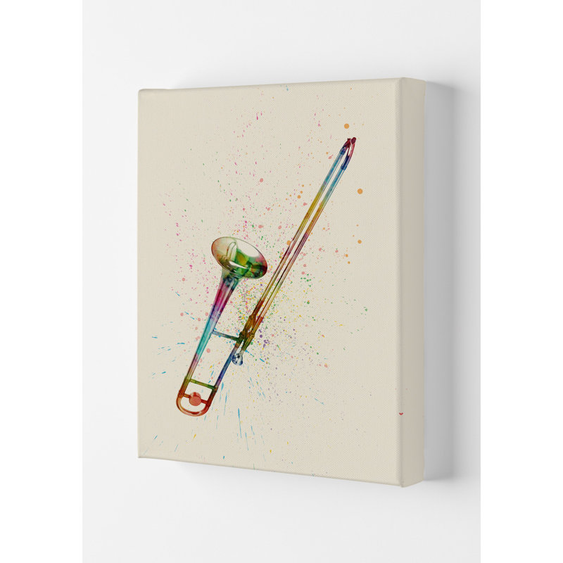 Trombone Watercolour Multicolour by Michael Tompsett - Print, 29.7cm H x 21cm W x 4cm D, Wrapped Canvas