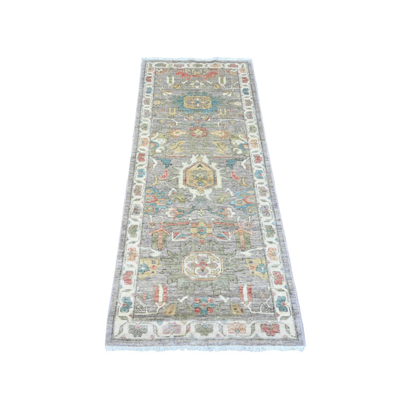 Tapis oriental gris en laine noué à la main 2 pi 6 po x 6 pi Peshawar Heris 168D7E418A554C7F8642B3A487B27427