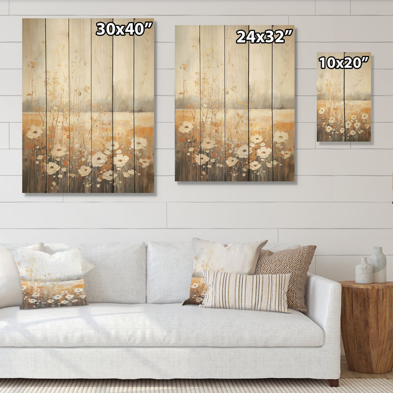 Meadow Of Dreams I - Art mural en bois sur bois de pin naturel, H 40 po x l 30 po