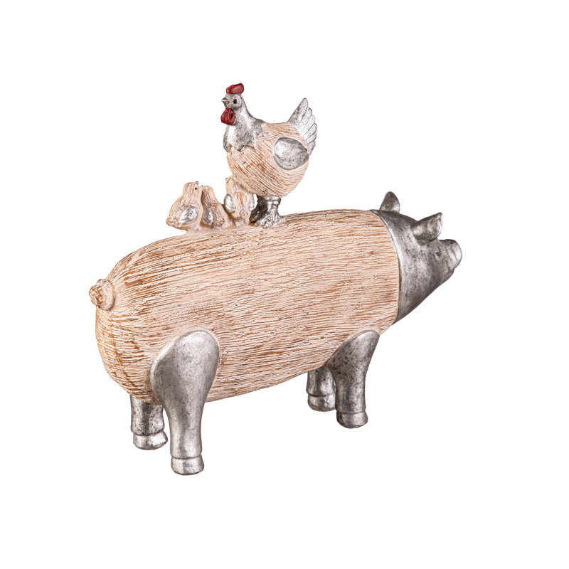 Décoration de table poulet debout sur un cochon, 9 po