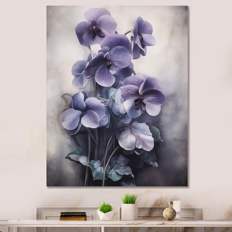 Mauve gris, violettes, rêve II - art mural floral, H 32 po x l 16 po x P 1 po, Toile tendue
