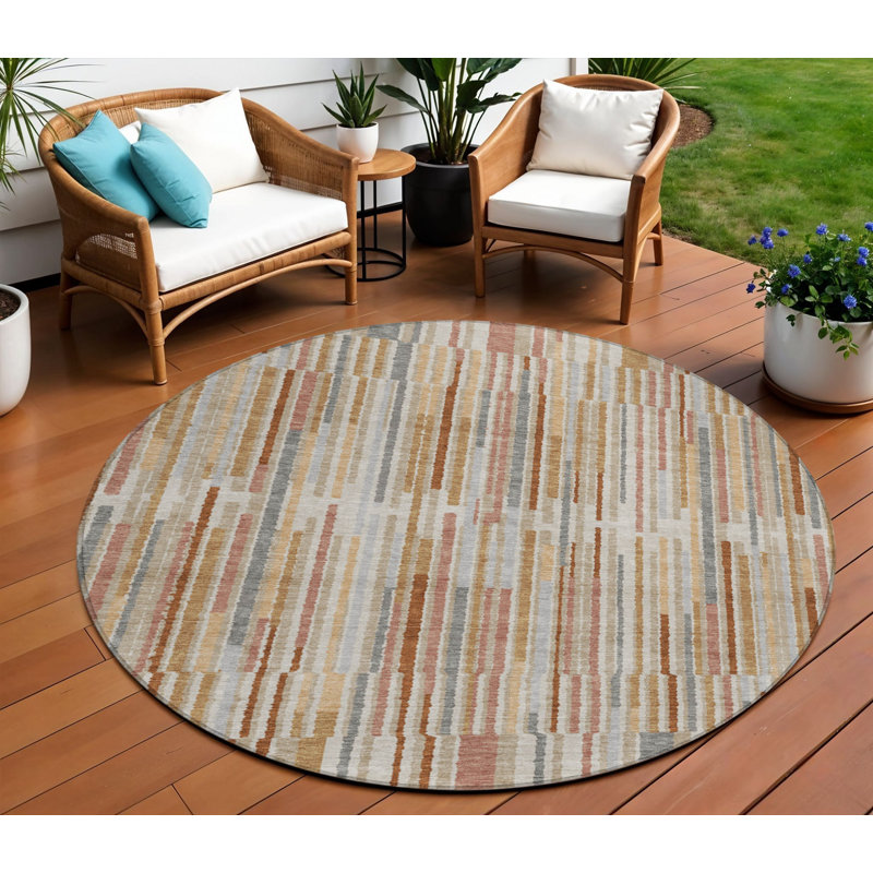 Tapis intérieur lavable rayé rond 8 pi rouille et ivoire