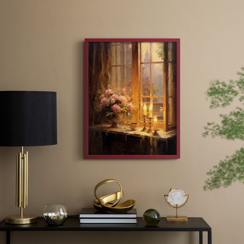 Reproduction encadrée FLORAL Series DCCLX - bois massif, H 15 po x l 12 po, Rouge