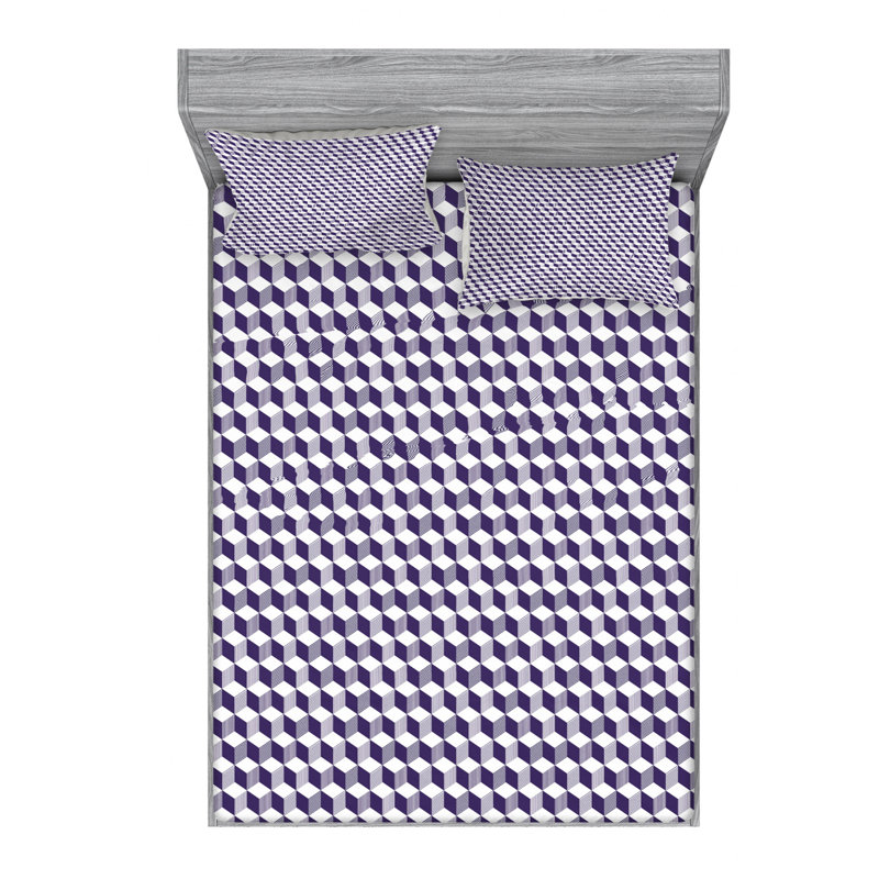 Microfiber Geometric Sheet Set, Full Sheet Set + Fitted Sheet + 2 Pillowcases