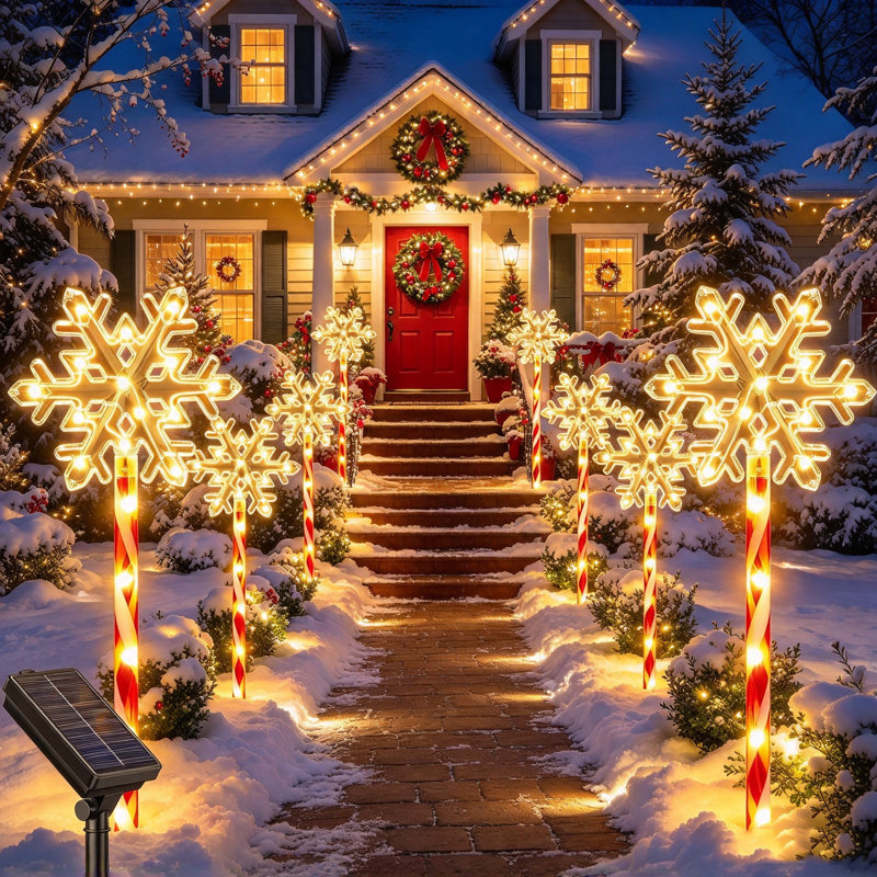 Paquet de 10 lumières de piquet de Noël à flocons de neige solaires, modes de décoration de jardin extérieur imperméable, cadeau des Fêtes