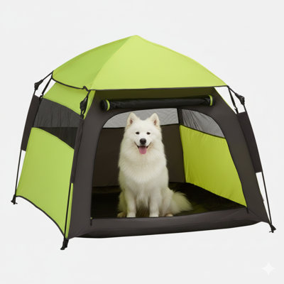 La tente escamotable conçue pour les chiens de très grande et de grande taille, offrant une portabilité pour les animaux de compagnie, comprend un sac de transport pour le transport, adapté aux sorties à la plage, à la cour ou à la maison, de couleur verte.
