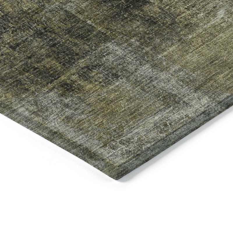Machine Washable Indoor/Outdoor Xhevrie Olive Rug, Rectangle 1 pi 8 po x 2 pi 6 po