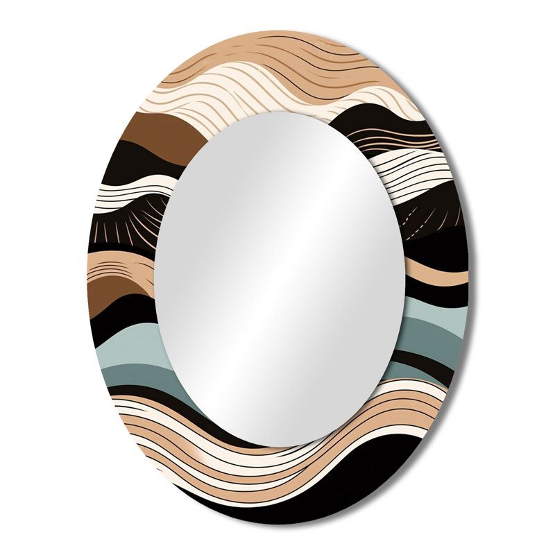 Teal Black Line Art Elegance I - Miroir mural ovale bleu sarcelle, 43 po x 33 po