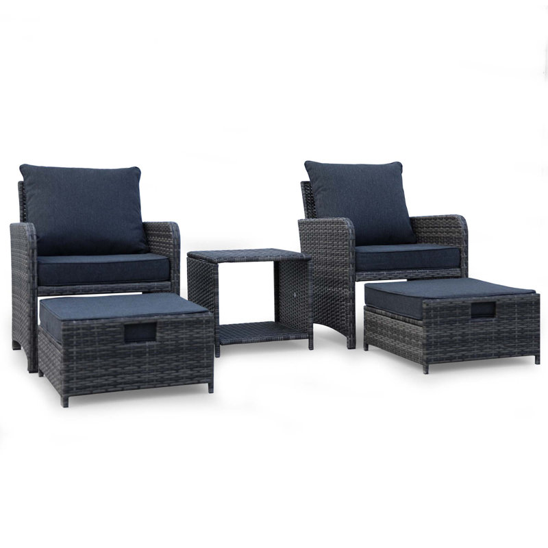 Ensemble de meubles de patio 5 pièces en osier avec repose-pieds pour conversation, Gris