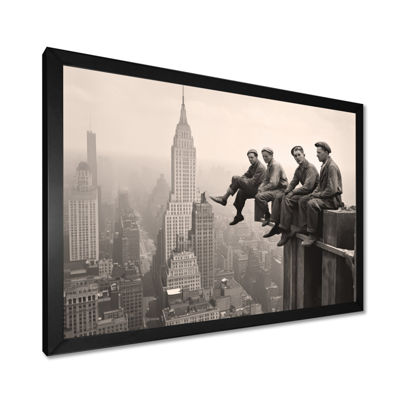 Art rétro de New York Empire State Building - New York, art mural, H 12 po x l 20 po x P 1 po, Cadre simple noir