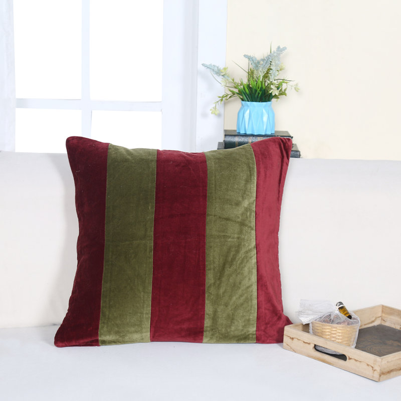 Striped Velvet Throw Pillow, Green