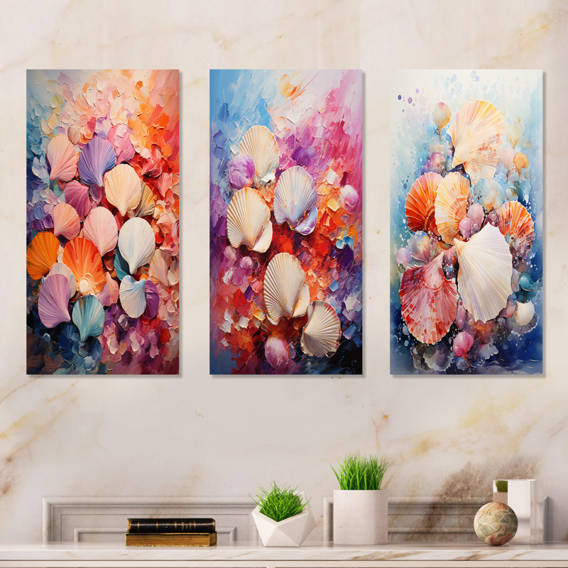 Seashells Wonders On The Coast - coquillage, ensemble de 3 reproductions d'art en métal, H 32 po x l 48 po