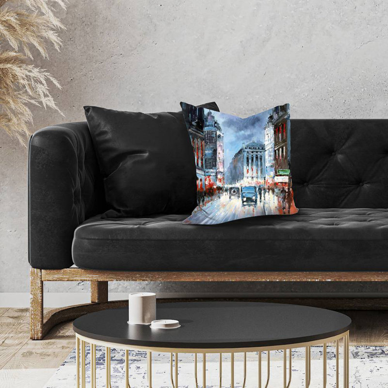 Abstract red and blue city - 16"x16" Throw pillow - Poly twill - Print on demand, Polyester/Polyfill, 16" H x 16" W