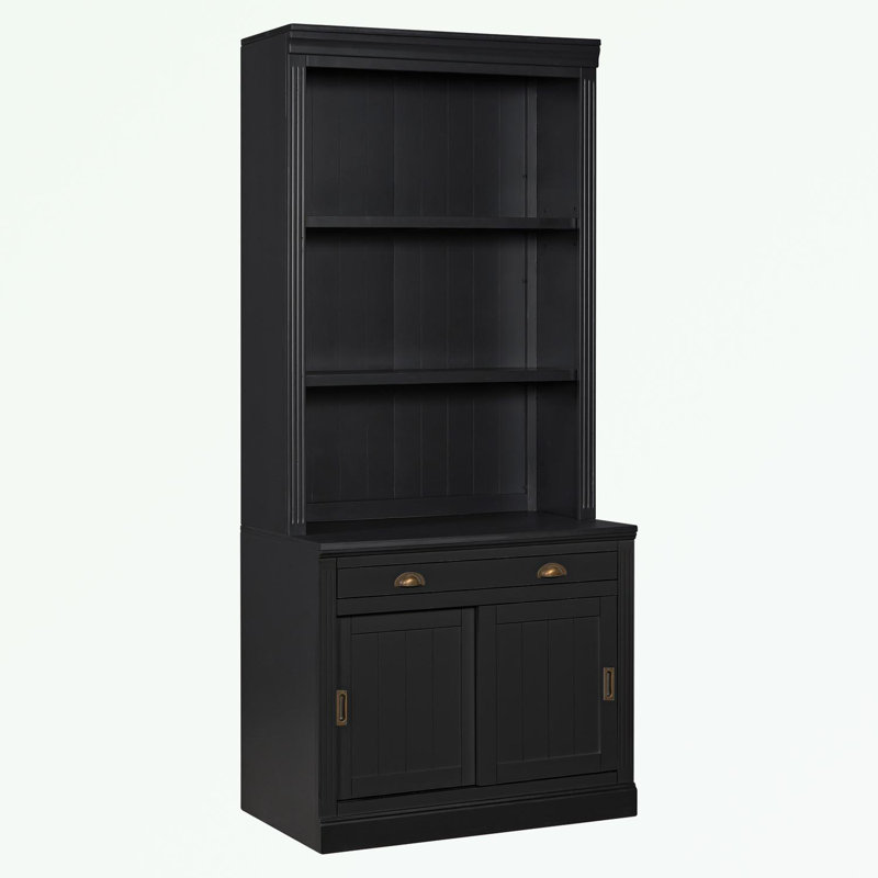 Bibliothèque moderne avec portes coulissantes et tablettes ouvertes