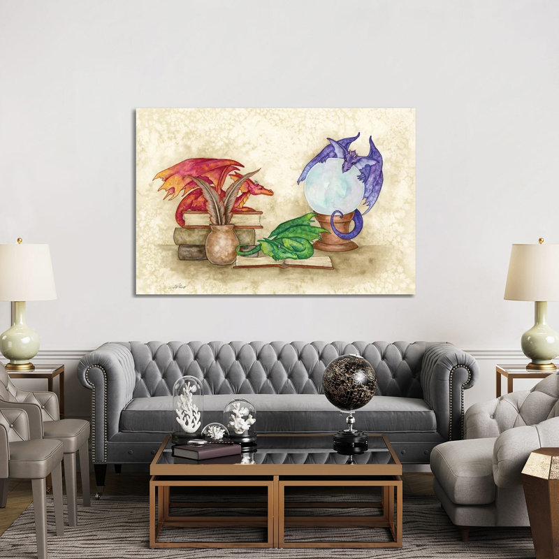 Dragons In The Library by Amy Brown - Wrapped Canvas Painting, 152.5 cm H x 101.5 cm W