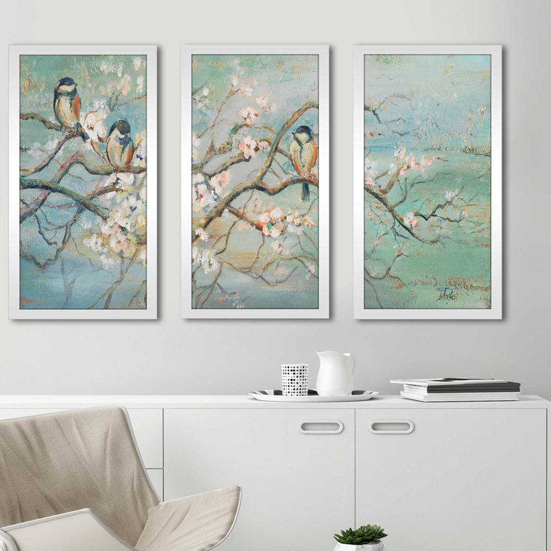 «Spring Branch With Birds» par Patricia Pinto - cadre photo 3 pièces, impression multi-pièces, L 40,5 po x H 25,5 po x P 1 po