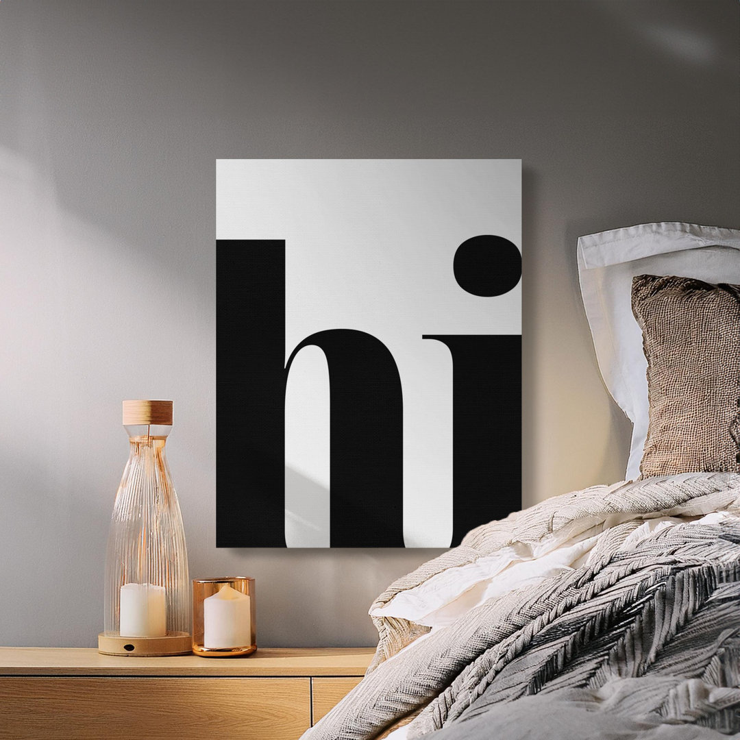 Hi' Word Canvas Wall Art, Black White Typography Art, Gallery Wrapped Matte Canvas, Ready to Hang Print, Archival Quality.