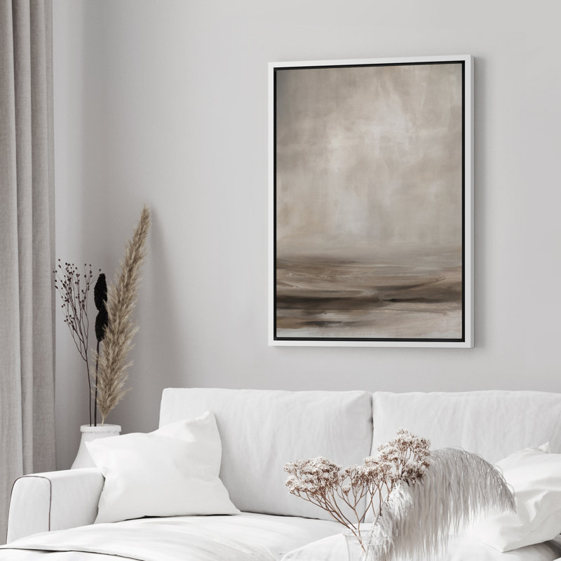 «Brown Minimalist Abstract Landscape», impression sur toile encadrée, H 24 po x l 16 po, Blanc