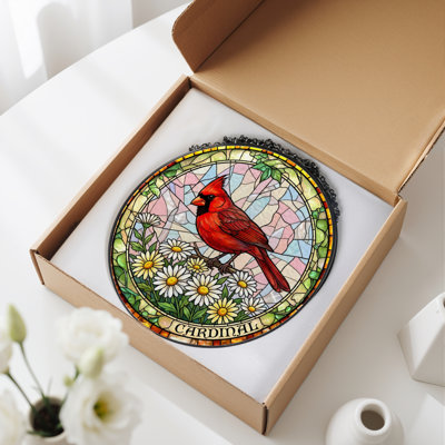 12"H Cardinal Flower Stained Glass Window Panel
