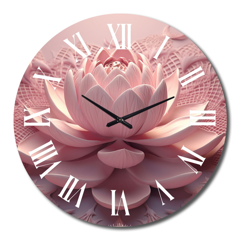 Blooming Delicate Pink Lotus II Metal Wall Clock, Extra Large
