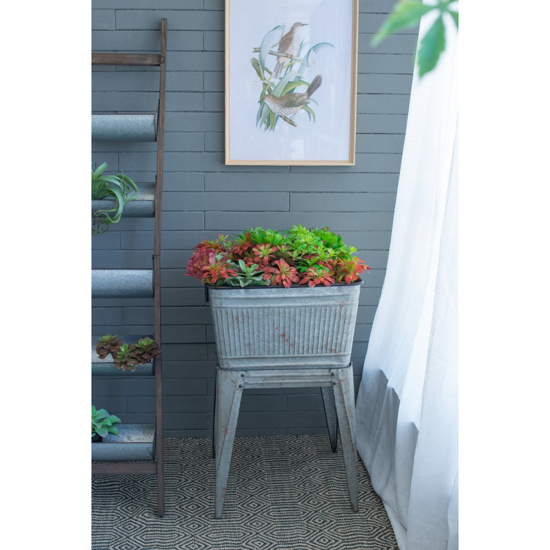 Large Galvanized Metal Tub Stand for Planters, Ice Buckets, Outdoor Decor - Rustic Home & Garden Storage Solution with Raised Design