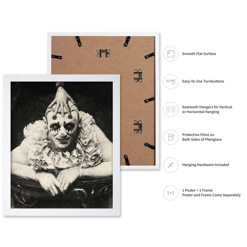 Clown de cirque, Affiche, H 18 po x l 24 po, Encadrement blanc
