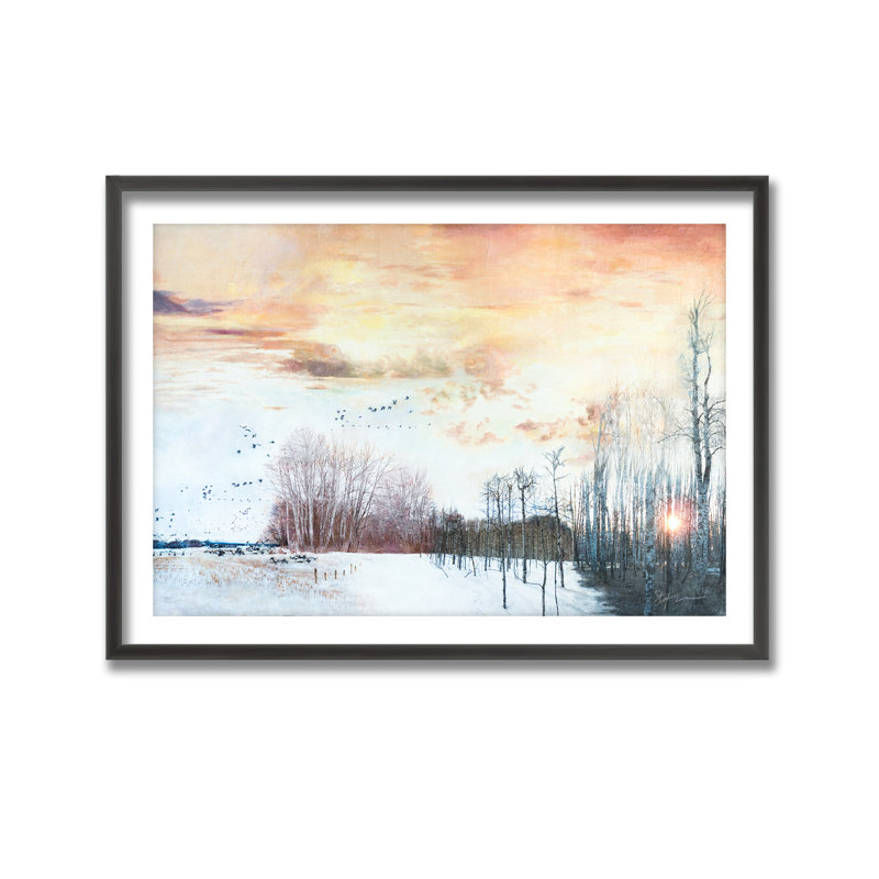 Nature Inspired Winters Flight by - Picture Frame Painting, 16" H x 24" W x 1.125" D, Framed Matted Print, Dark Gray