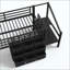 Lit mezzanine bas avec plusieurs espaces de rangement, y compris des tiroirs en tissu, des tablettes en tissu à côté du lit, des escaliers de rangement, un lit mezzanine en métal avec lumières et de grands espaces sous le lit-1020353451