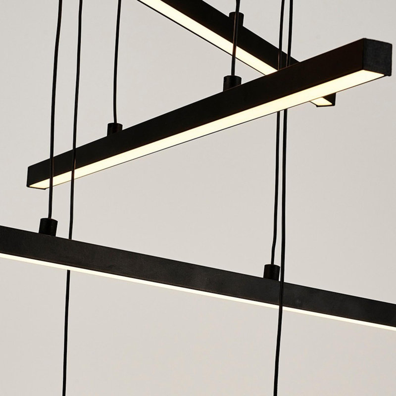 Modern Black Chandelier, 35.4 in Diameter x 47.2 in Height | Metal Body & Acrylic Cap | 1 x 86W Integral LED, 3000K, 8600 Lm | Scandinavian Design, Perfect for Contemporary Living Spaces & Dining Rooms