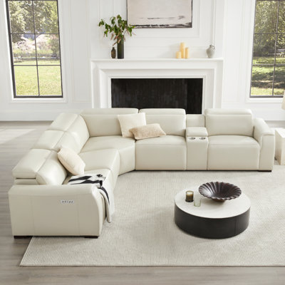 Thea 6-Piece Genuine Leather Power Reclining Sectional with Console 