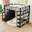 Queen Size Loft Bed with Storage Shelves, Wardrobe and Staircase