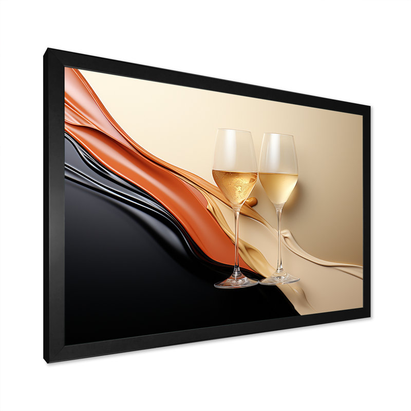 Bulles de champagne contrastées - Champagne, art mural, Cadre d'angle fermé noir, H 12 po x l 20 po x P 1 po