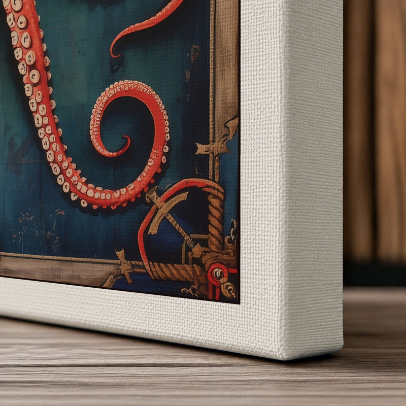 Ornamental Octopus Art Deco - Wrapped Canvas, 30x20 - 76.2 x 50.8 cm, Cream Border