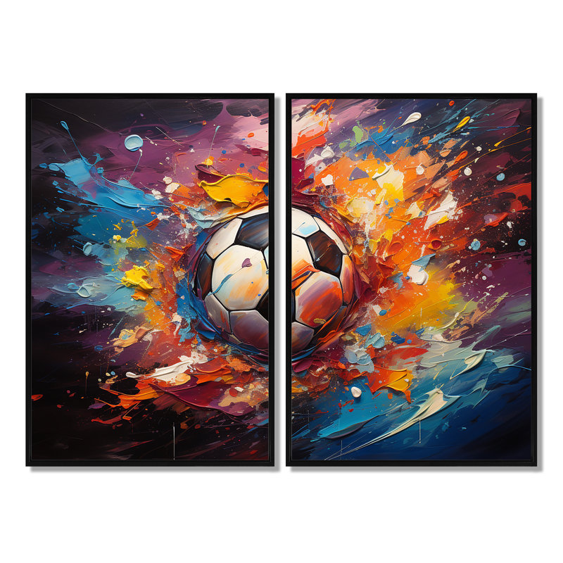 Ballon de soccer Kaléidoscope II - grande décoration murale de soccer, 36" H x 48" W, Impression encadrée flottante, Black