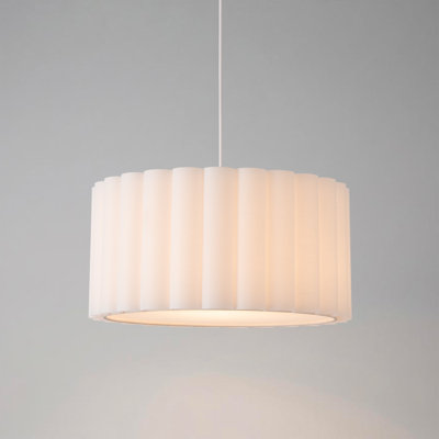 Luminaire suspendu festonné - corps et base en acier nickel satiné moderne, abat-jour en lin blanc tambour, gradateur ELV, ampoule DEL incluse, idéal pour les salles à manger, les îlots de cuisine, les vestibules, la durabilité de qualité contractu
