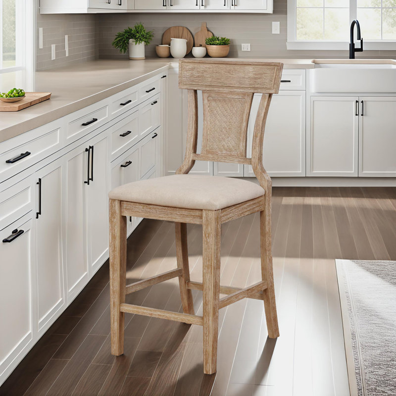 Tabouret de bar et de comptoir en bois massif Gober, Tabouret de comptoir (siège d'une hauteur de 26 p, Brun rustique