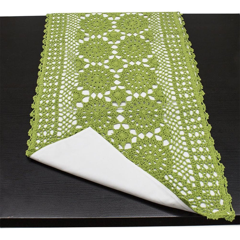 Rectangle Mandala Multi Occasion Cotton Table Runner, 36" x 16" , Green