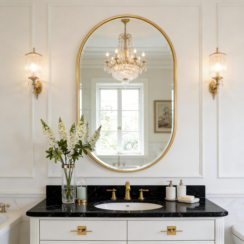 Miroir de salle de bain Onshuntay, Or, 33 po x 20 po