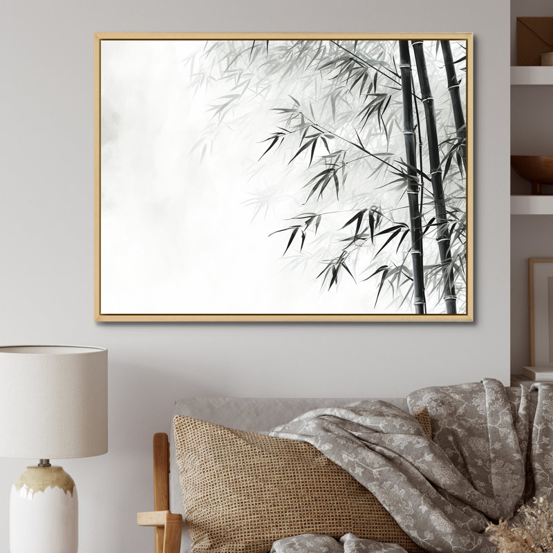 Bambou sauvage noir et blanc sur toile, H 30 po x l 40 po x P 1,5 po, Cadre naturel flottant