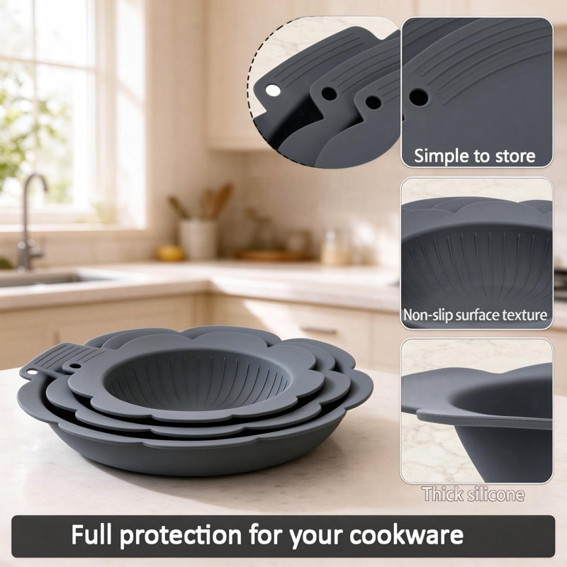 Silicone Pan Protector Separators Set of 3, Multi Size 8/10/12 Inch, Thick Stacking Cookware Protector, Dishwasher Safe