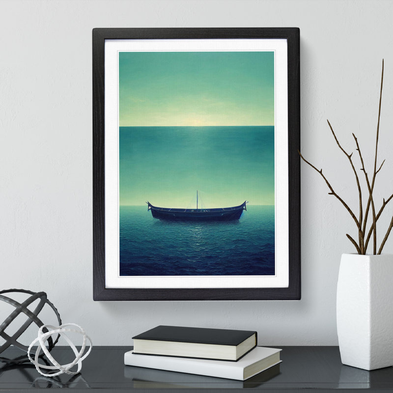 Boat Under The Ocean - Print, 66cm H x 48cm W x 2cm D, Black Framed, White